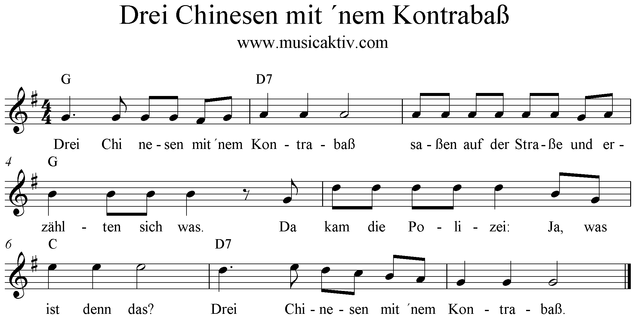 Noten, Text, Akkorde, Drei Chinesen mit nem Kontrabass